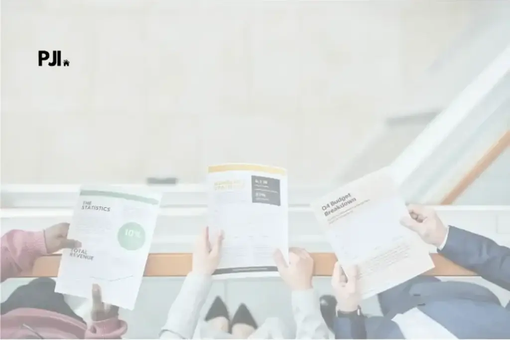 Equipo de peritos judiciales inmobiliarios revisando informes y estadísticas